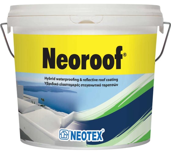Акрил-полиуретановая УФ стойкая гидроизоляция NEOTEX NEOROOF 13кг, белая, Ral 9003 12211300 1
