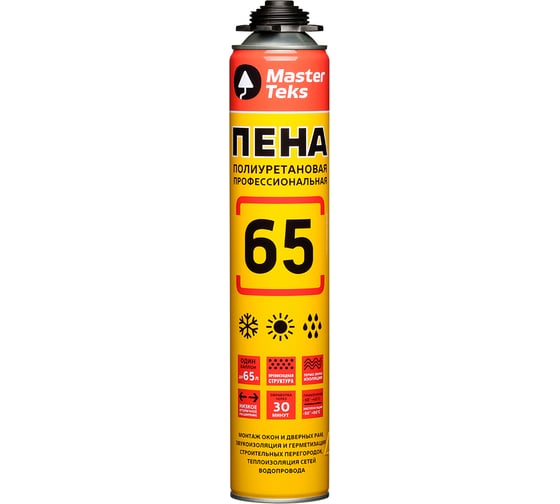 Монтажная пена MASTERTEKS 65 Pro Профи 825 мл, всесезонная 223437