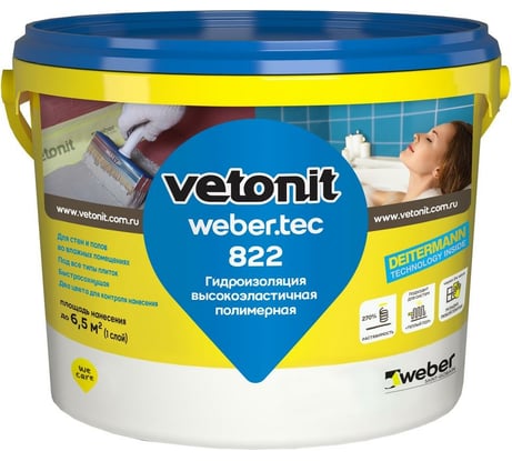 Готовая гидроизоляционная мастика Vetonit weber.tec 822 ведро, 4 кг, серая 1019597