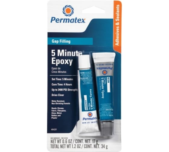 Эпоксидный многофункциональный клей Permatex (5 минутный; тюбики 17 г + 34 г) 84201