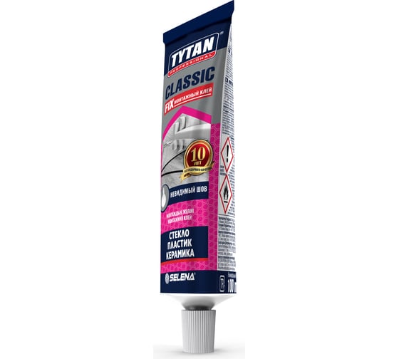 Монтажный клей Tytan PROFESSIONAL CLASSIC FIX каучуковый, шоу бокс, прозрачный, 100 мл 72955 246439
