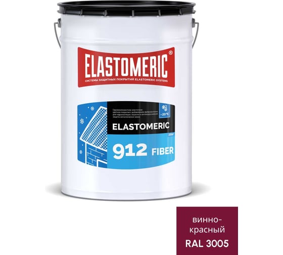 Зимняя гидроизоляционная мастика с фиброволокном Elastomeric Systems ELASTOMERIC-912 Fiber для металлических кровель, 20 кг, винно-красный 912_fiber_3005_20kg 1