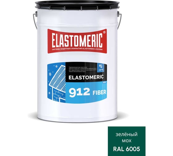 Зимняя гидроизоляционная мастика с фиброволокном Elastomeric Systems ELASTOMERIC-912 Fiber для металлических кровель, 20 кг, темно-зеленый 912_fiber_6005_20kg 1