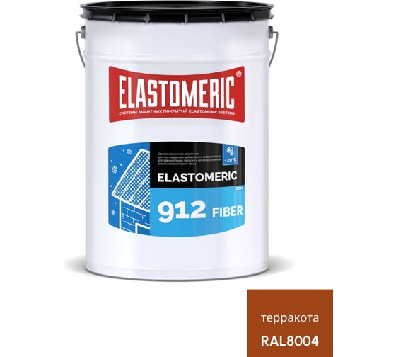 Зимняя гидроизоляционная мастика с фиброволокном Elastomeric Systems ELASTOMERIC-912 Fiber для металлических кровель, 20 кг, терракота 912_fiber_8004_20kg 1