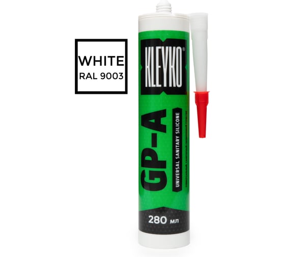 Универсальный, санитарный силиконовый однокомпонентный герметик KLEYKO GP-A, 280 мл, белый GP-A-W