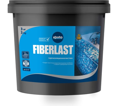 Гидроизоляция для ванны, мастика гидроизоляционная Kesto FIBERLAST, 3кг 81211