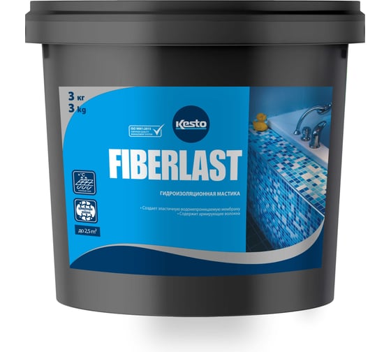 Гидроизоляция для ванны, мастика гидроизоляционная Kesto FIBERLAST, 3кг 81211