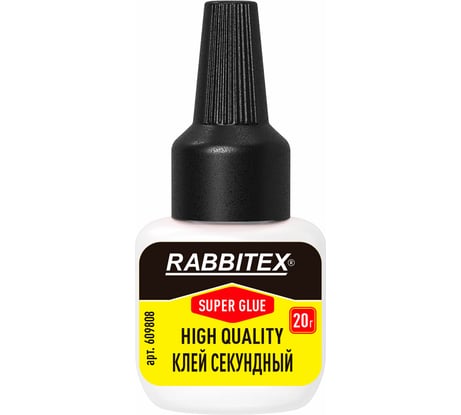 Клей секундный RABBITEX HQ суперклей УЛЬТРАПРОЧНЫЙ, 2 иглы для точных работ, 20 грамм, 609808
