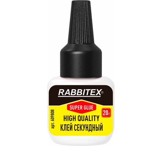 Клей секундный RABBITEX HQ суперклей УЛЬТРАПРОЧНЫЙ, 2 иглы для точных работ, 20 грамм, 609808