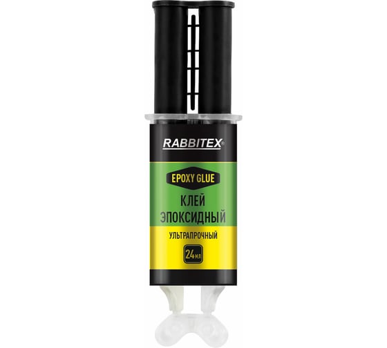 Клей эпоксидный RABBITEX прозрачный, смола+отвердитель, шприц, лопатка, 2х12мл, 609817