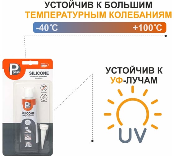 Герметик силиконовый санитарный прозрачный Pplus блистер 50 мл 01-4-1-074