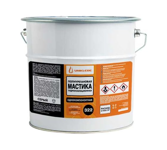 Мастика полиуретановая UNIKLEBE 322 серая гидроизоляционная (10 л) - 14 кг 3220014