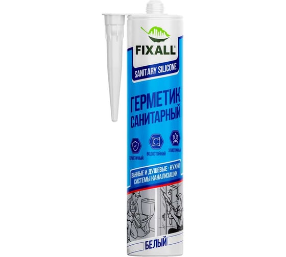 Герметик силиконовый санитарный FIXALL 280мл, белый, 2 шт 6901