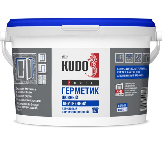 Герметик акриловый пароизоляционный шовный внутренний KUDO PROFF 3 кг SMB-311
