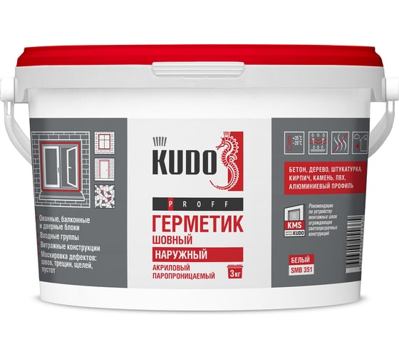 Герметик акриловый паропроницаемый KUDO шовный наружный PROFF 3 кг SMB-351