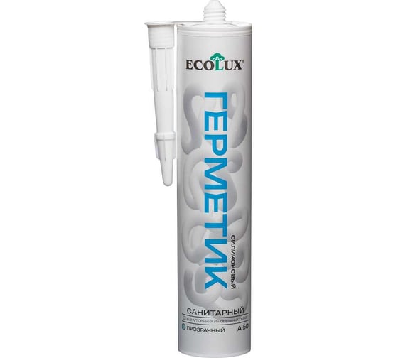 Герметик силиконовый санитарный Ecolux А-50 20 штук в упаковке, прозрачный, 280 мл 4607133684440