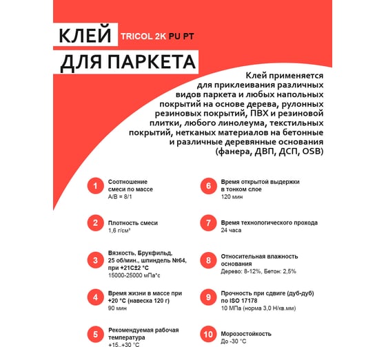 Двухкомпонентный полиуретановый клей для паркета TRICOL с укрепленным швом 2K PU PT (Компоненты А и Б) 568