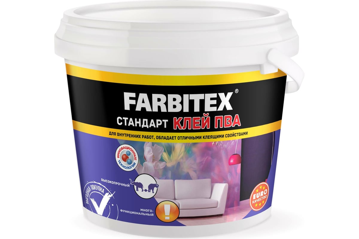 Клей пва farbitex стандарт 10 кг 4300001575