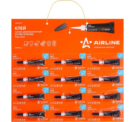 Цианакрилатный супер клей Airline EXTRA STRONG (1 шт.; 3 гр; блистеры на подложке) ADGC007