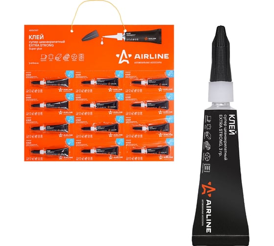 Цианакрилатный супер клей Airline EXTRA STRONG (1 шт.; 3 гр; блистеры на подложке) ADGC007