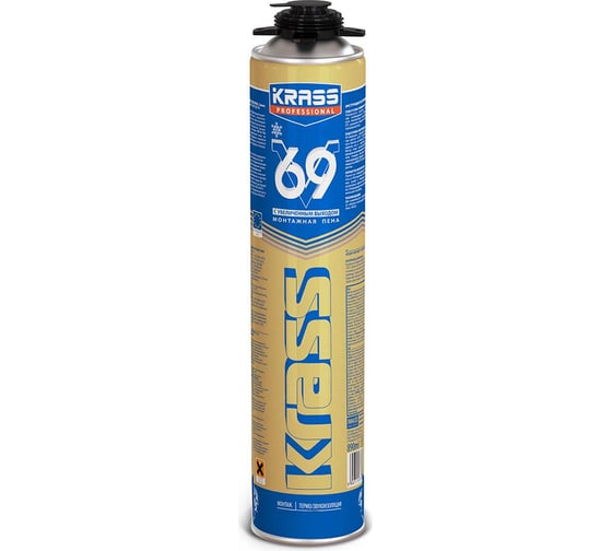 Монтажная пена KRASS Professional  v69 пистолетная, зима, 0.89 л ЛА-00000749