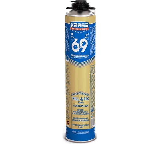 Монтажная пена KRASS Professional v69 пистолетная, 0.89 л ЛА-00000750 1