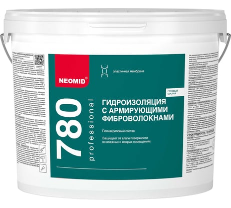 Гидроизоляция с армирующими фиброволокнами NEOMID для влажных и мокрых помещений, 12 кг Н-Гидроиз-12