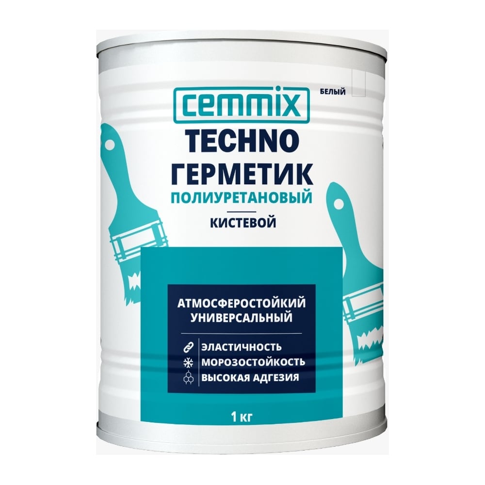 Герметик полиуретановый CEMMIX "Кистевой", банка 1 кг, цвет белый ...