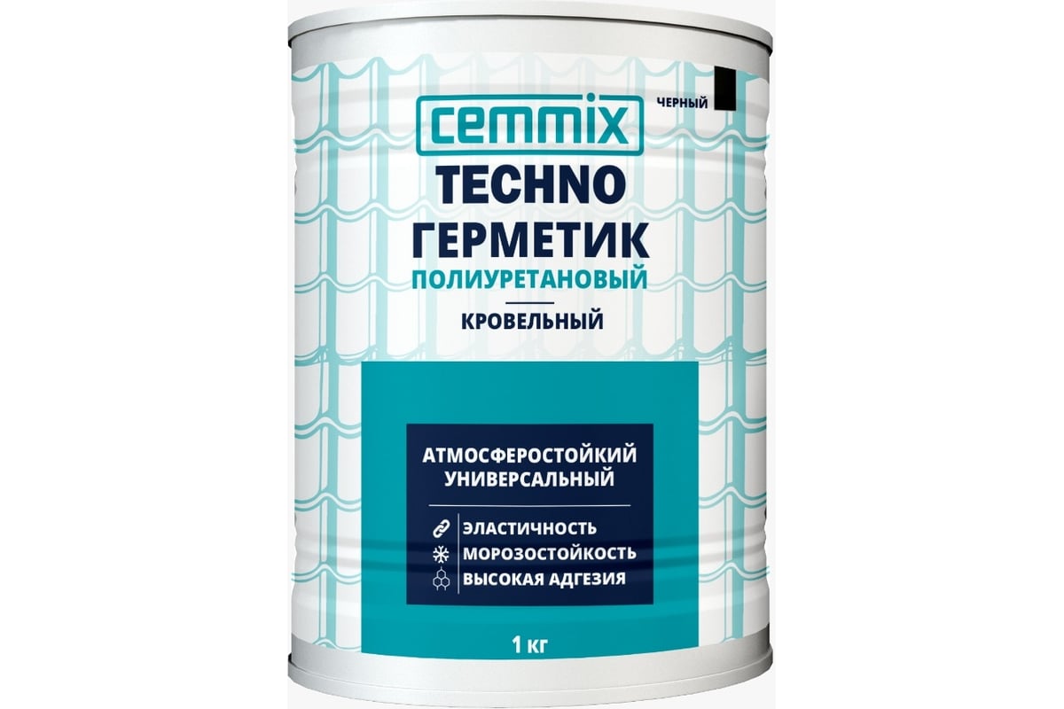 Герметик полиуретановый CEMMIX \"Кровельный\", банка 1 кг, цвет черный ...