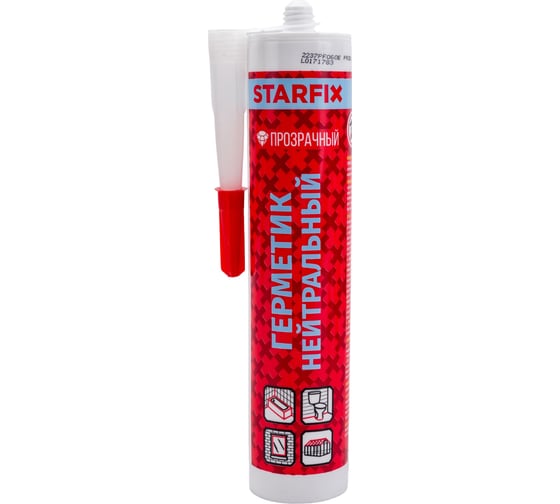 Нейтральный силиконовый герметик STARFIX бесцветный, 300 мл SM-63053-2