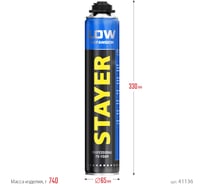 Монтажная пена STAYER Professional LOW EXPANSION с низким вторичным расширением, пистолетная, выход до 50 л, всесезонная, 800 мл 41136