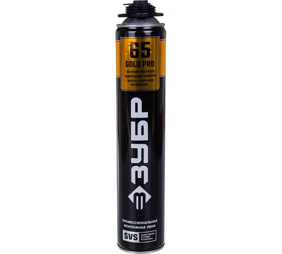 Профессиональная полиуретановая пена для монтажного пистолета Зубр GOLD PRO 65 всесезонная, SVS, 850мл 41157