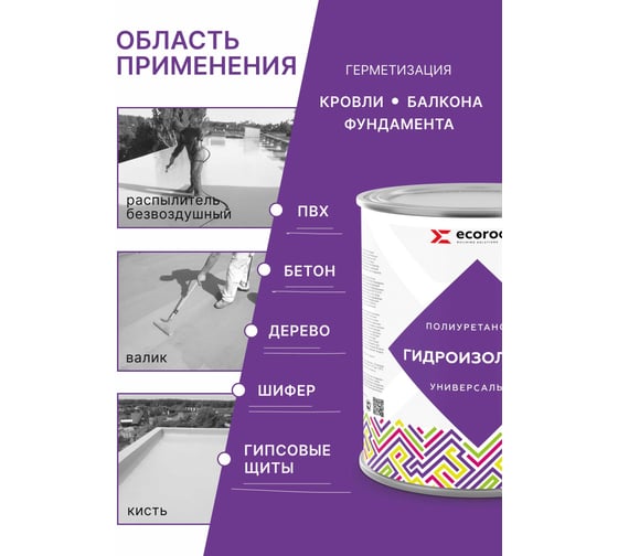 Полиуретановая универсальная гидроизоляция ECOROOM HYDRONEED серая, 1 кг 443-1-1