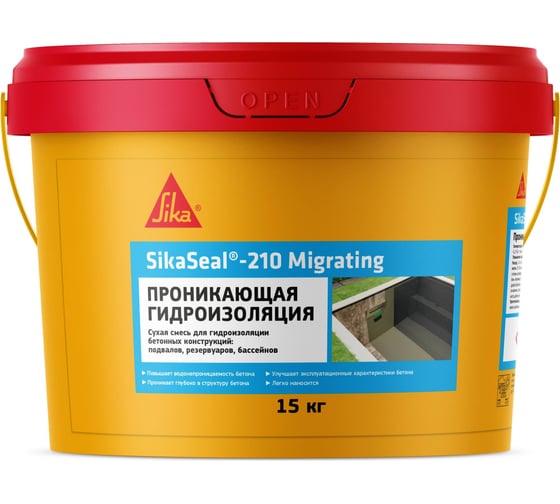 Однокомпонентная проникающая гидроизоляция на цементной основе SIKA Seal-210 Migrating Ведро15кг. 611691 1