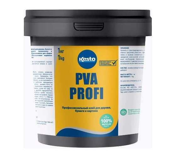 Профессиональный клей для дерева, бумаги и картона на основе ПВА Kesto PVA Profi 1 кг 80649
