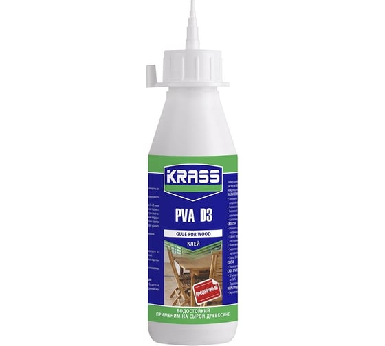 Водостойкий клей KRASS pva d3 для древесины, 0.25 л ЛА-00001476 1