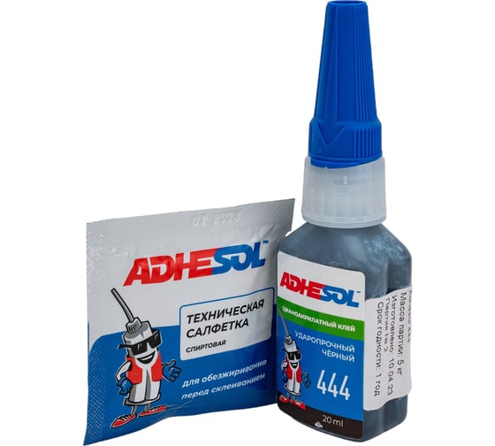 Цианоакрилатный клей ADHESOL 444 20 мл высокой вязкости с замедленным отверждением 444100
