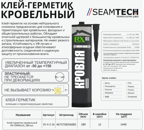 Клей-герметик для кровли и фасадов RX formula прозрачный, 280 мл 01-4-2-160
