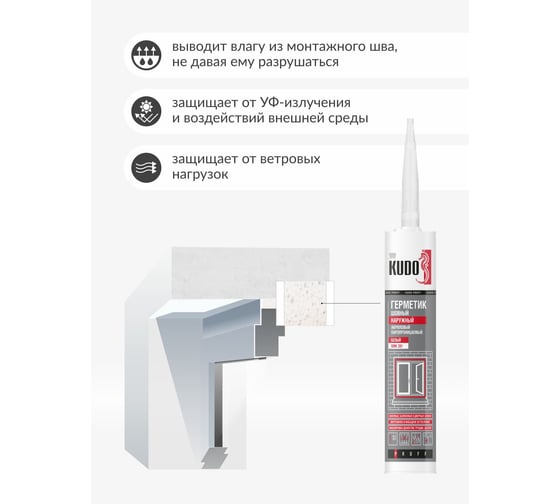 Герметик акриловый KUDO proff паропроницаемый шовный наружный белый, 280 мл SMK-351