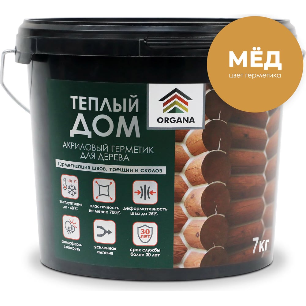 Герметик organa теплый шов log sealant, ведро 7 кг, цвет медовый 108519