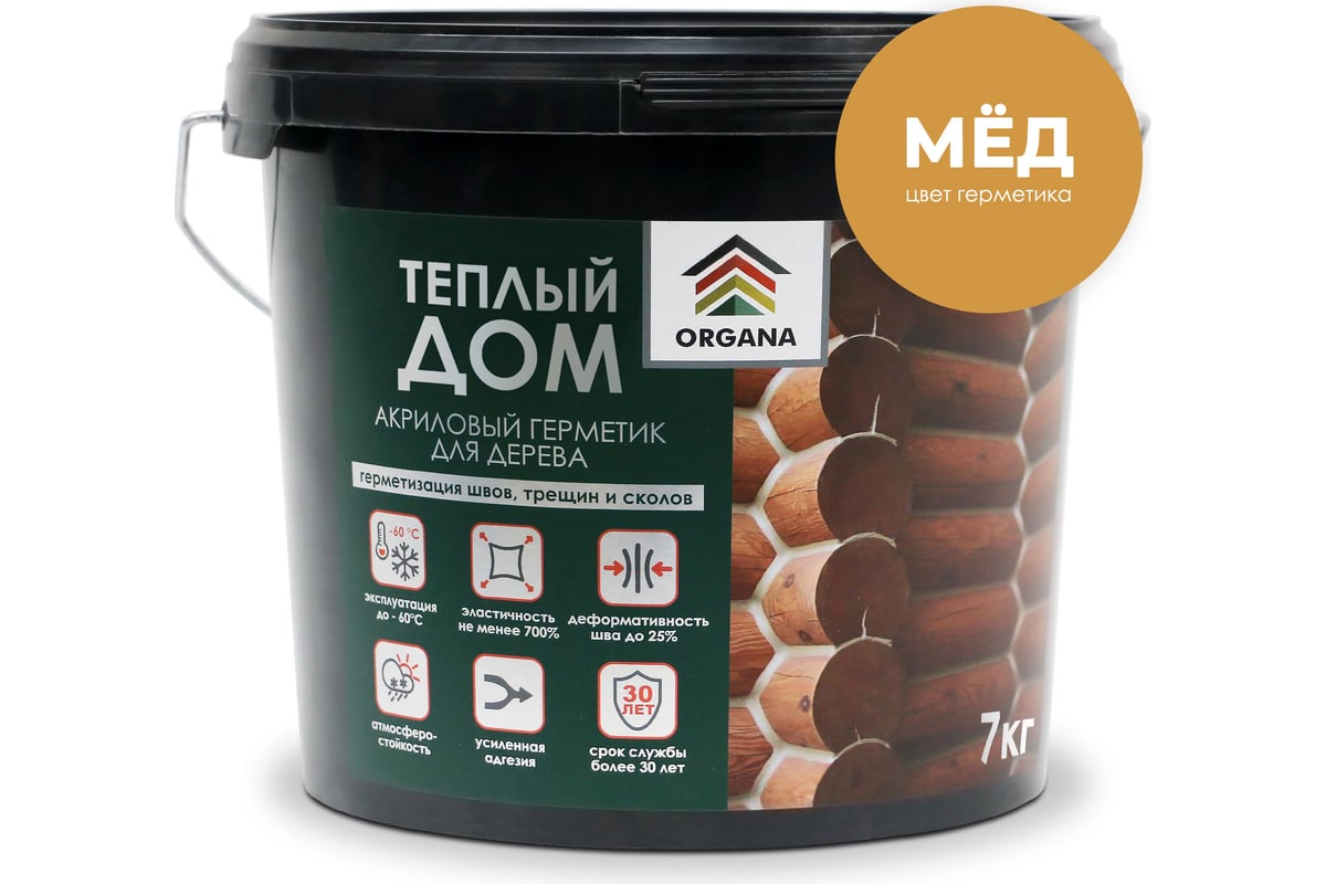 Герметик Organa Теплый Шов Log Sealant, ведро 7 кг, цвет медовый 108519