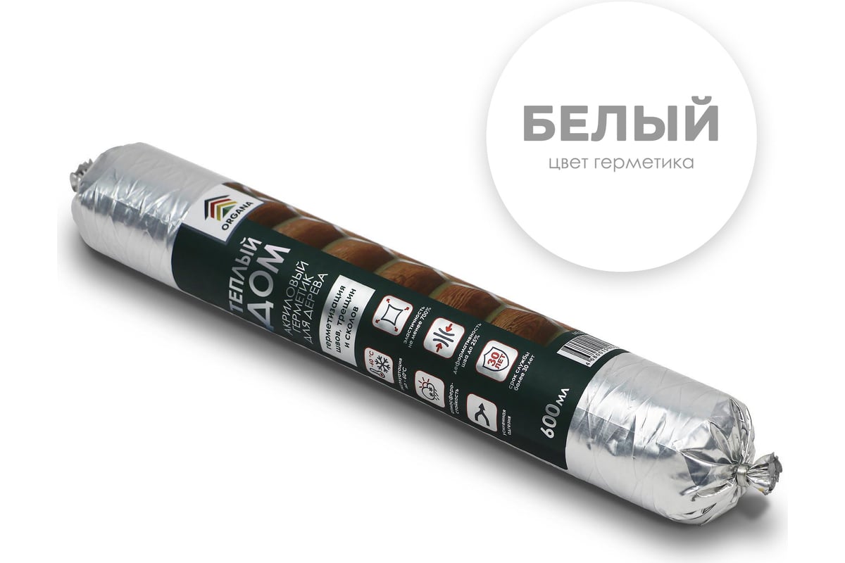 Герметик Organa Теплый Шов Log Sealant, туба 600 мл, цвет белый 108515