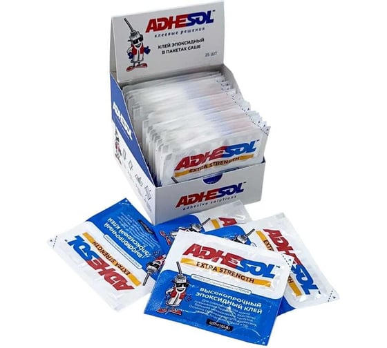 Эпоксидный клей ADHESOL Extra strenght в пакетиках, высокопрочный, 4 мл, 25 шт. 500515