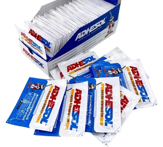 Эпоксидный клей ADHESOL Extra strenght в пакетиках, высокопрочный, 4 мл, 50 шт. 500516