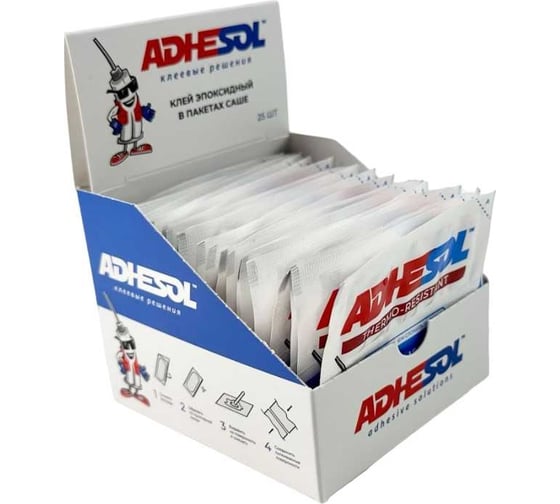 Эпоксидный клей ADHESOL Thermo resistant в пакетиках, термостойкий, 4 мл, 25 шт. 500513