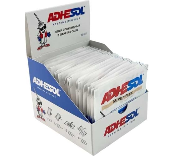 Эпоксидный клей ADHESOL Super flex в пакетиках, эластичный, 4 мл, 25 шт. 500519