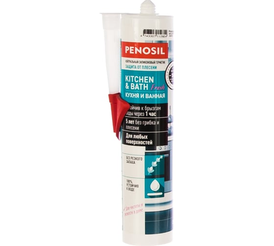 Силиконовый нейтральный герметик с фунгицидами Penosil Kitchen & Bath Silicone прозрачный 310 мл H3707