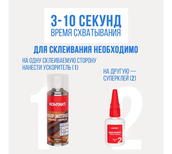 Набор Экспресс Супер клей + Ускоритель Контакт 200 мл + 50 г 25179