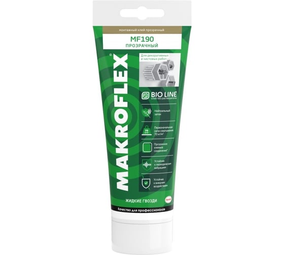Жидкие гвозди Makroflex Bio Line MF190 ультрасильный, прозрачный, 185 г 2670486