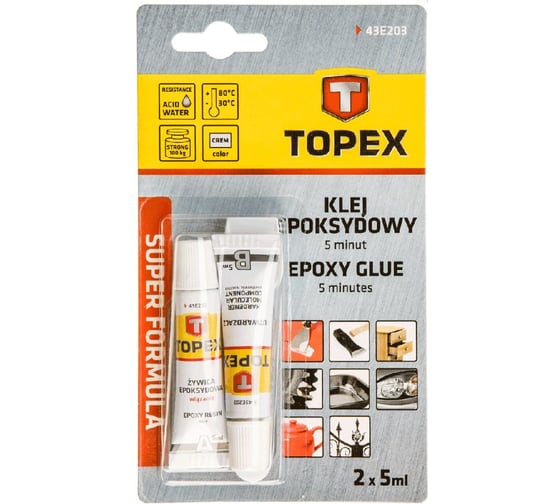 5-минутный эпоксидный клей 2х5 мл TOPEX 43E203